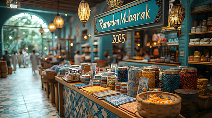 Ramadan market shoppers browse colorful goods