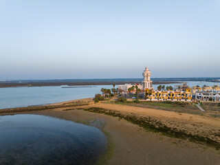 Faro del Cantil situado en la localidad onubense de Isla Cristina, Andalucia