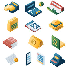 Isometric Vector Illustration of Financial Objects on White Background