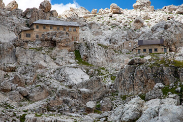 World War barracks on Tofana massif near Giussani refuge, Dolomite Alps, Italy