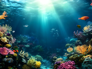 Fototapeta premium Vibrant Underwater Coral Reef Illustration