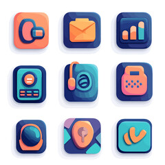 App icons featuring digital wallet, email, graph, and media player