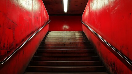 Red Subway Stairs Downward