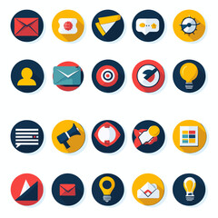 Communication and business icon set on white background vector graphic