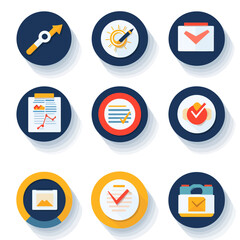 Business Icons set of nine for work, flat vector design illustration
