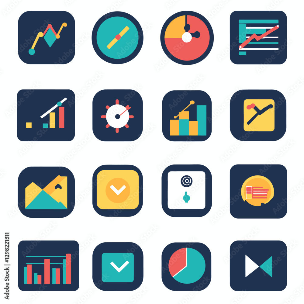 Poster business chart and graph icons - data analytics and presentation toolkit