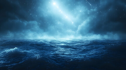 Fototapeta premium Shooting star over stormy ocean at night