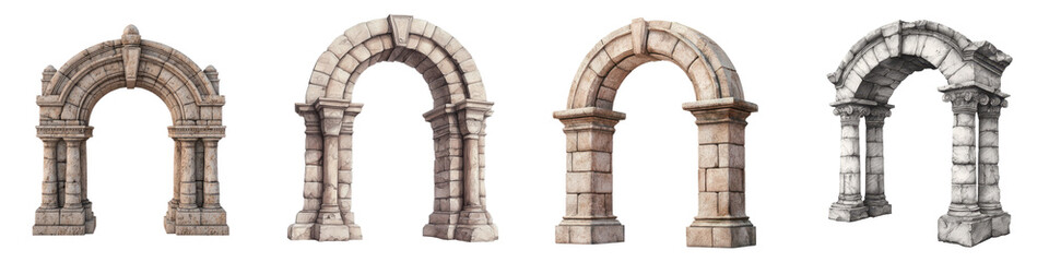 Obraz premium Magnificent Stone Archways Showcasing Ancient Architectural Styles from Roman Gothic and Medieval Eras Ornate Columns Carvings and Facades of Historic Landmarks and Monuments