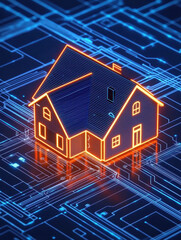 Smart home technology glowing on digital circuit background