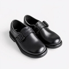 Stylish black shoes for kids modern store display product photography minimalist setting close-up view footwear concept