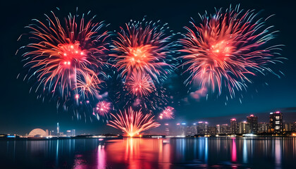 Spectacular fireworks festival waterfront city event photography nighttime urban landscape celebratory vibe