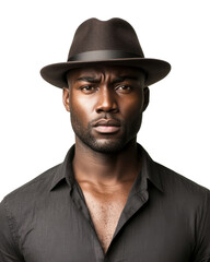 Serious black man wearing a hat with transparent background