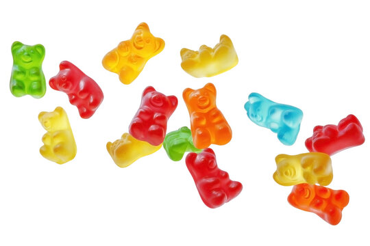 Flying jelly gummy bears on transparent background - Powered by Adobe