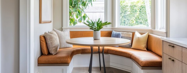 Modern Bay Window Breakfast Nook with Leather Banquette