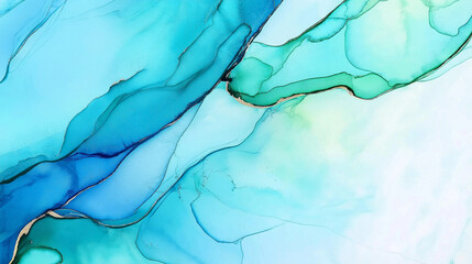 Abstract fluid watercolor art background with blue and green waves