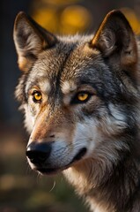 Fototapeta premium Fierce Wolf Walking Through a Snowy Forest with an Intense Gaze