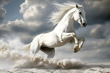 Majestic White Stallion Leaping Illustration
