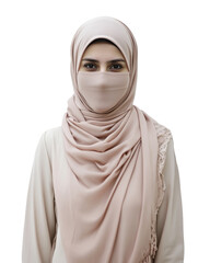 Naklejka premium Muslim woman wearing protective mask on transparent background