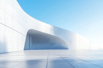 empty concrete floor with a curved wall and an entrance door in a modern minimalist architectural background, an interior design concept scene