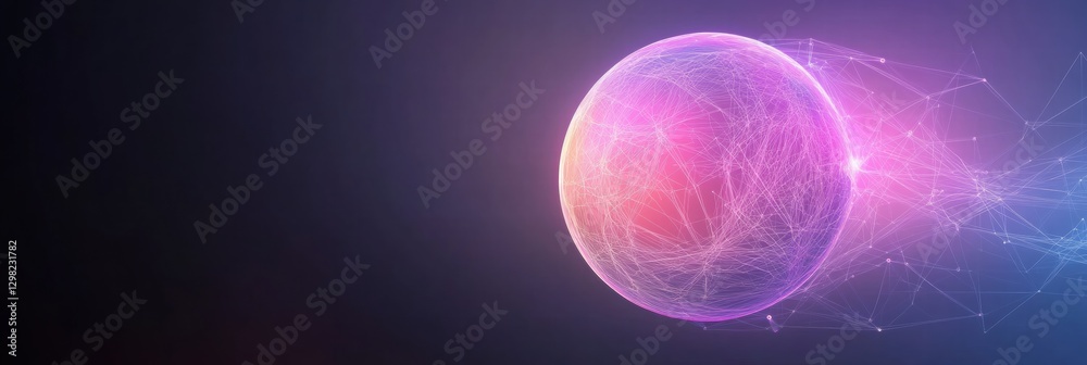 Poster Colorful abstract sphere representing digital technology and connectivity in a vibrant cosmic background. Generative AI