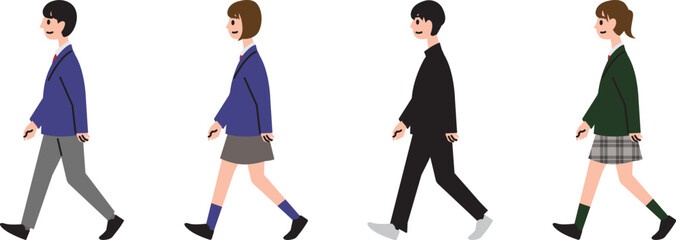 歩く男子高生と女子高生たち