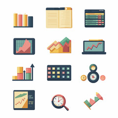 Financial Analysis and Stock Market Data Graphics Icon Set Collection