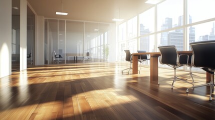 modern office interior design with sunlight streaming through la
