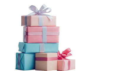 Colorful stacked gifts with ribbons celebrating a joyful occasion indoors