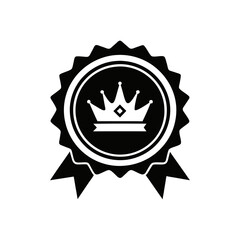 Award Badge Icon Vector. Black Crown Ribbon Symbol for Achievement
