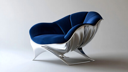 Elegant peacock blue chair exudes modern sophistication with its rare titanium frame, expressing unique style