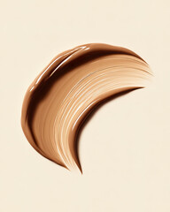 A striking close-up of rich, creamy beige foundation gently swirled on a soft, neutral backdrop, highlighting its smooth texture and glossy finish, ideal for beauty and cosmetics themes