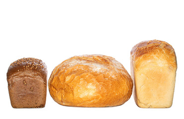 Homemade baked pastry. Different freshly baked bread. Assorted breads isolated on a white background. Many diverse bread on a wooden board. Types of homemade bread on the rustic white table