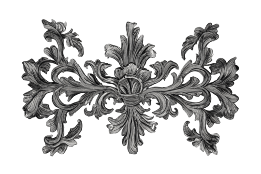Elegant gray ornate design element, isolated, for decor