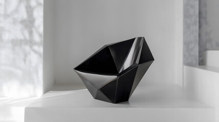 Sculptural chair in matte black titanium finish exudes modern aesthetic, with captivating geometric design and sense of refined elegance
