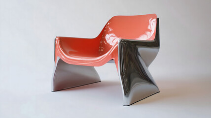 Sleek titanium chair with modern edge, coral color on white background showcasing innovative design and futuristic style brings feeling of cutting edge creativity