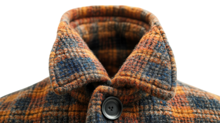 Cozy plaid wool coat with a high collar and button detail, perfect for fall outings and chilly weather