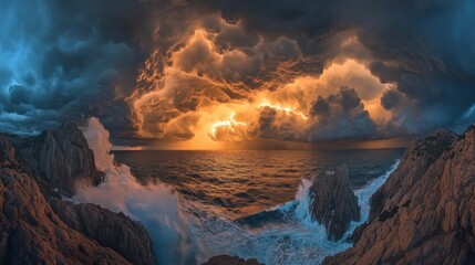 Fototapeta premium dramatic seascape sunset storm