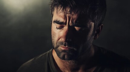 sad man portrait pensive expression low light photography