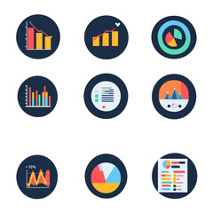 Flat Design Data Visualization Charts Icons Set for Business Presentation