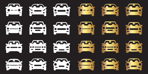 Luxury Convertible Car Icons  Gold White Front View Silhouettes