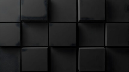 Fototapeta premium Textured Black Cubes Arranged in Grid Pattern with Shadows and Geometric Design
