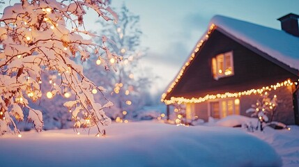 Naklejka premium Snowy Christmas lights on a house
