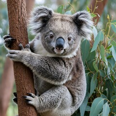 Naklejka premium Endearing Koala Clinging to a Eucalyptus Tree
