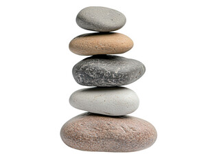 Balanced stone stacking sculpture representing calmness and tranquility. This zen inspired arrangement showcases various colors and textures, perfect for relaxation and meditation