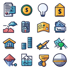 Real Estate Investment Icons: Finance, Growth, and Property Management