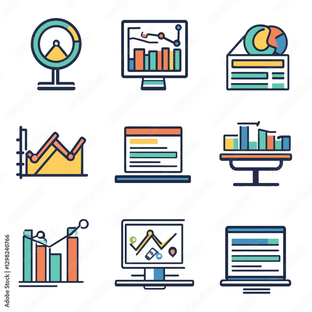 Poster data analysis and visualization with charts and graphs on digital screens