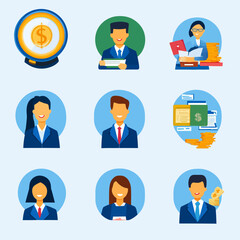 Diverse Business Team Icons Representing Finance and Professional Services