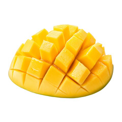 Freshly sliced mango pieces arranged on a clean, transparent background perfect for fruit lovers, slice mango isolated on transparent background