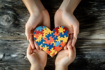 Puzzle Heart in Hands, Autism Awareness
