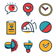 Assorted Icon Set: Notification, Lightbulb, Clipboard, Clock, and Warning